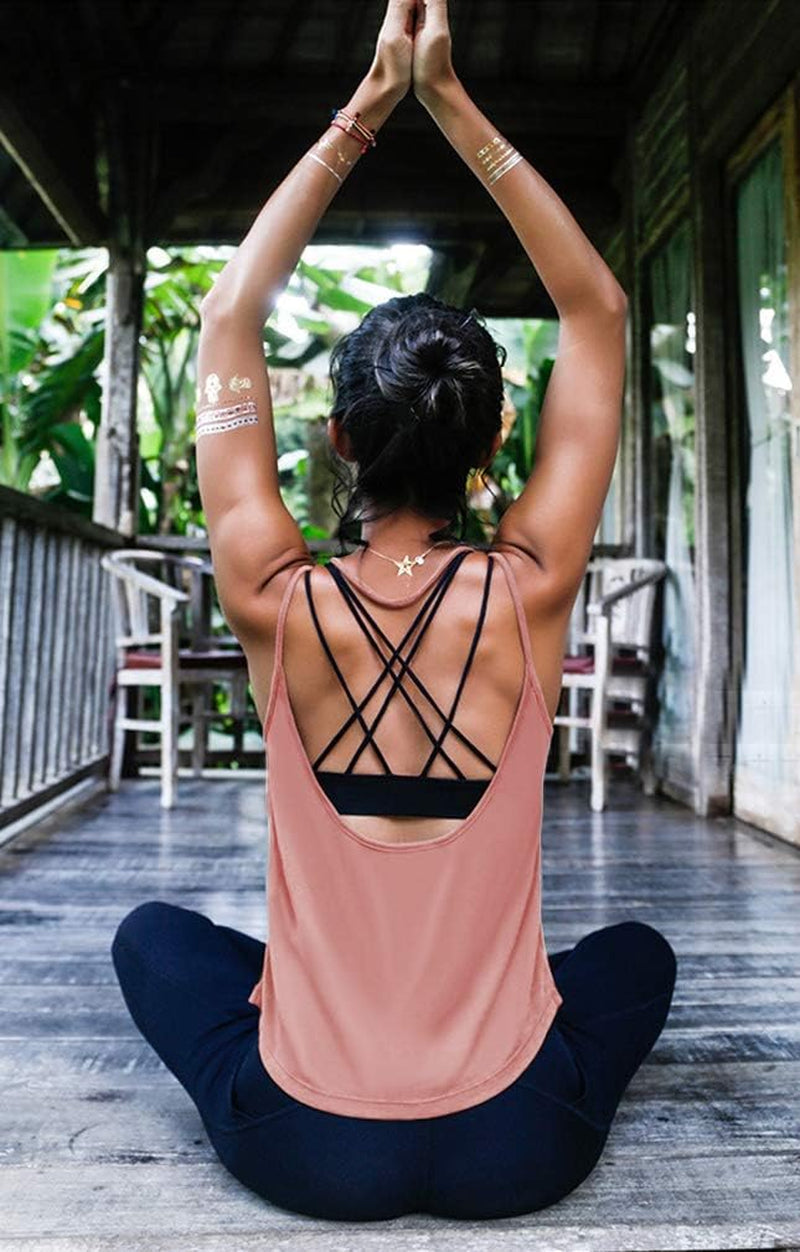 Womens Summer Workout Tops Sexy Backless Yoga Shirts Open Back Activewear Running Sports Gym Tank Tops