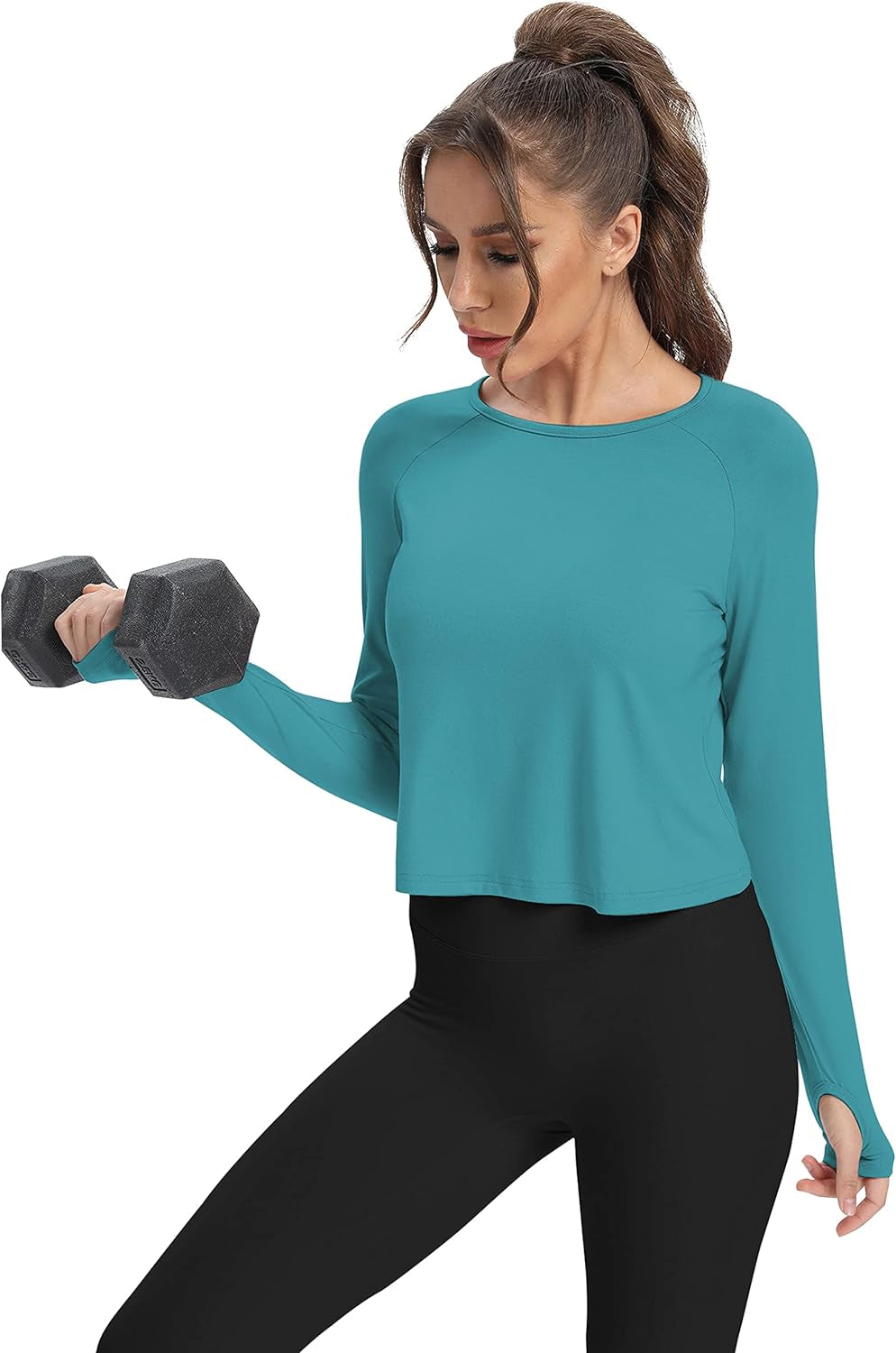 Long Sleeve Athletic Workout Shirts Sports Yoga Gym Crop Tops for Women