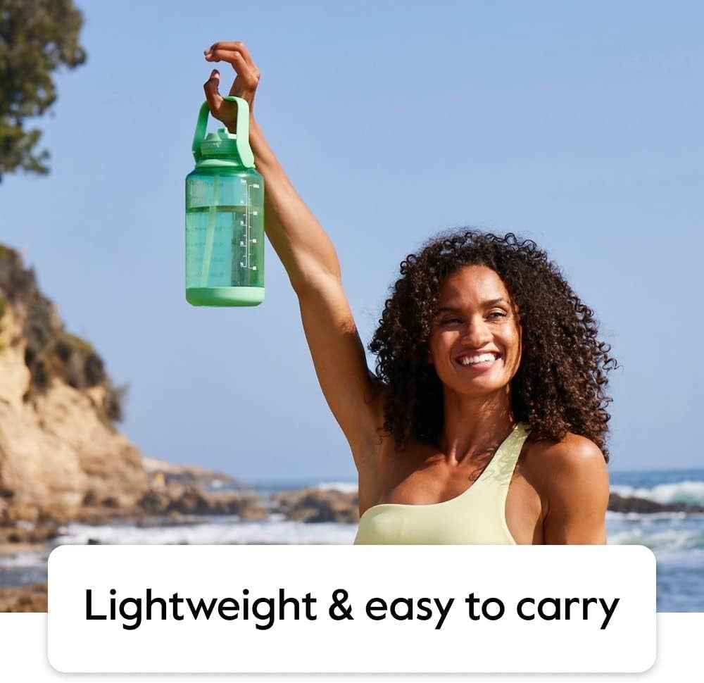 64 Oz Motivational Water Bottle with Straw Lid with Time Marker, Half Gallon, Premium Quality BPA Free Tritan Plastic, Pistachio Green