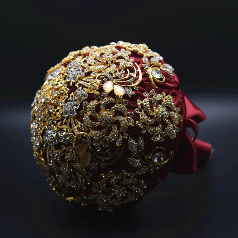 18CM Luxury Full Diamond Wedding Bouquet Shiny Crystal Brooch Bridal Bouquet Satin Ribbon Roses Wedding Flowers Bride Holding Flowers