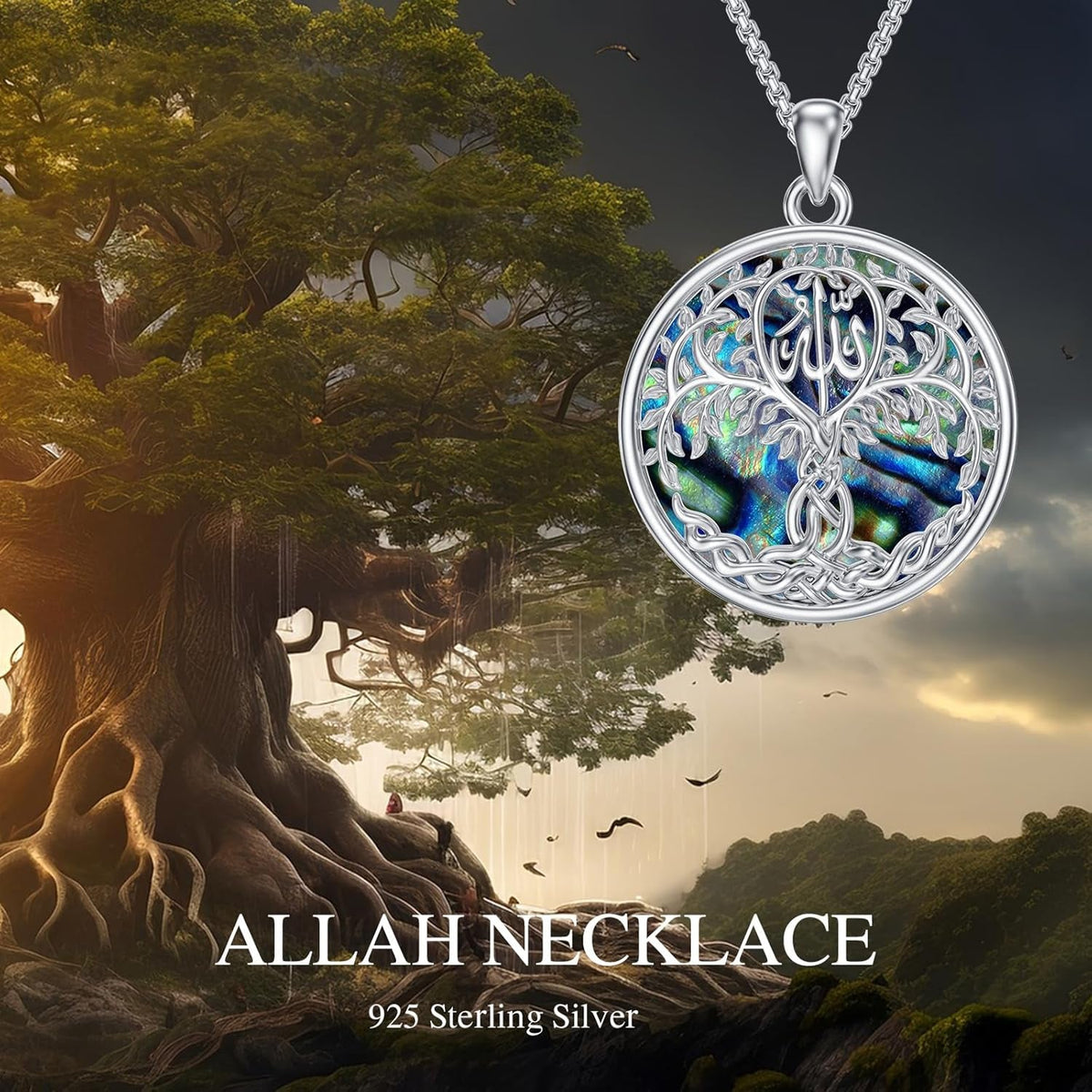 Allah Necklace 925 Sterling Silver Islamic Muslim Necklace Arabic Calligraphy Allah Dog Tag Pendant Islamic Jewelry Gifts for Men Women