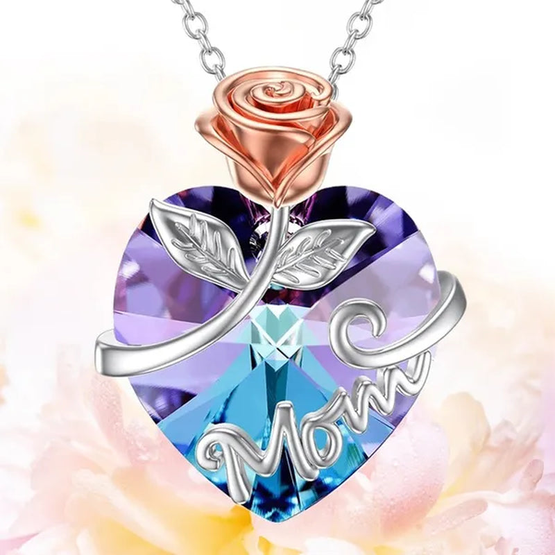 Love Heart Necklace for Women I Love You Mom Pendant Necklaces Crystal Diamond Mother's Day Necklace Gifts Fashion Jewelry