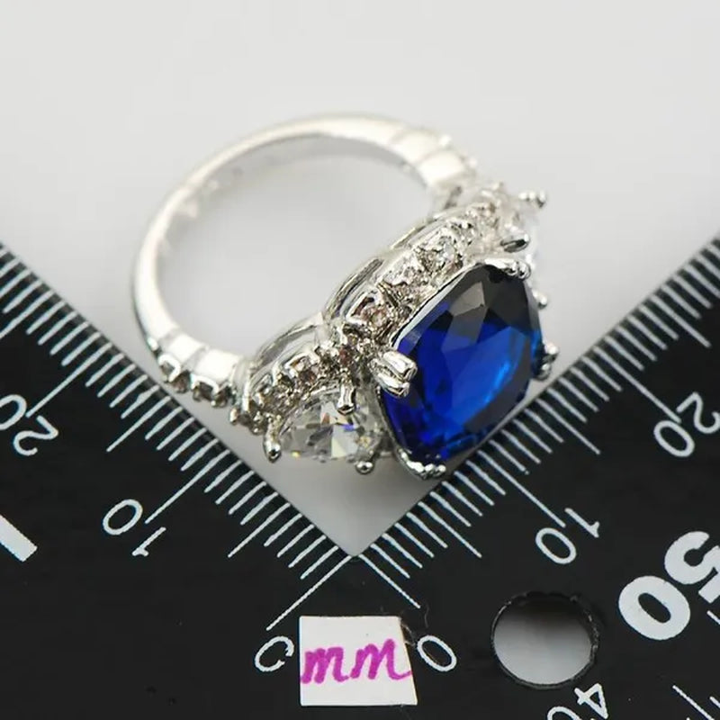 Blue Sapphire White Topaz 925 Sterling Silver Fashion Ring Size 6 7 8 9 10 F938