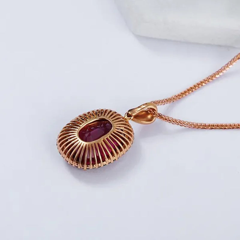 Jewelry Fashion Gold-Plated Zircon AAA Ruby Ellipse Pendant Rose Gold Necklace Ornament