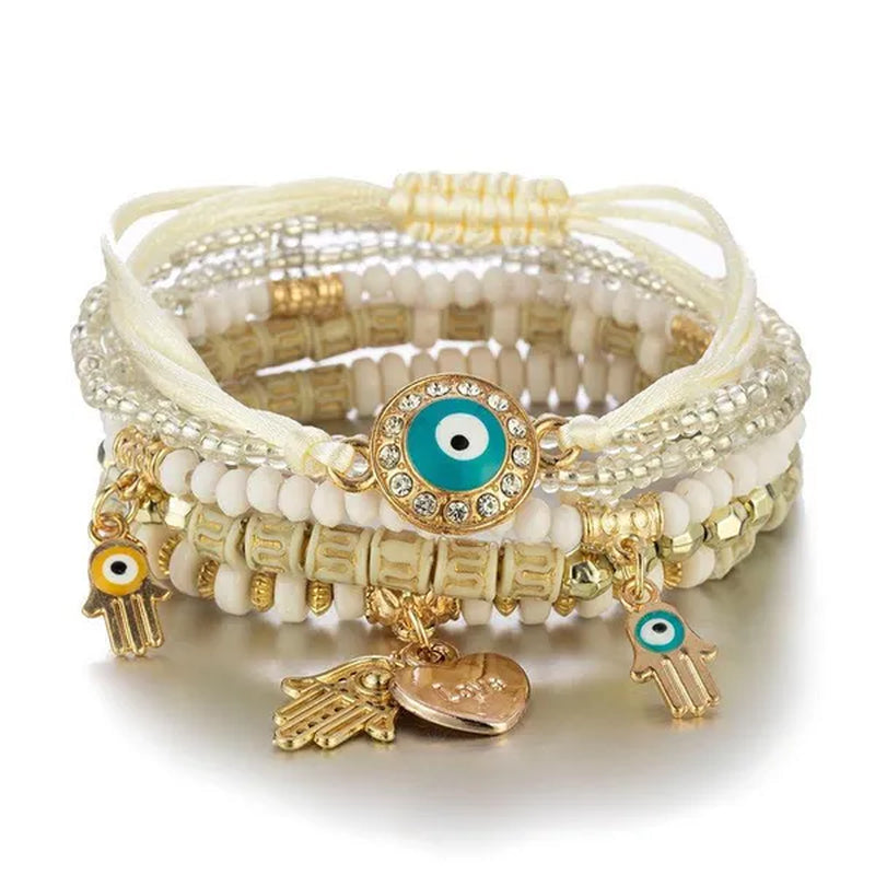 Hand Decoration European and American Handmade Beading Fashion Eyes Rice Bead Temperament Multi-layer Bracelet