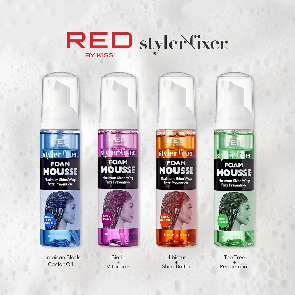 Foaming Mini Travel Size Mousse, Maximum Shine Wrap Mousse, Reduce & Prevent Frizz, Define Curls, Hold Styles, Nourishes Dry & Crips Hair (Hibiscus + Shea Butter)