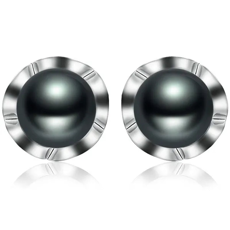 Real 925 Sterling Silver Black Freshwater Pearl Stud Earring Fashion Jewelry Women Gifts FEIGE