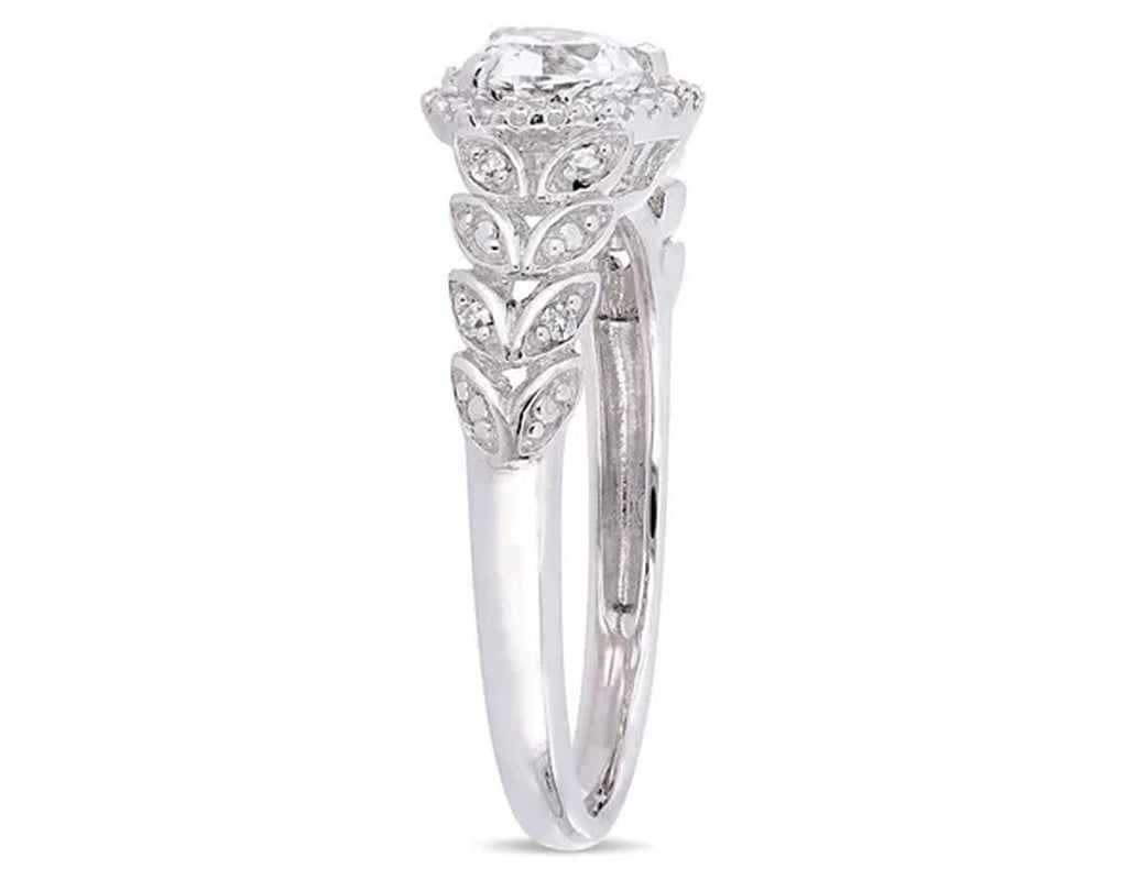 1/2 Carat (ctw) Lab-Created White Sapphire Heart Promise Ring in 10K White Gold with Diamonds