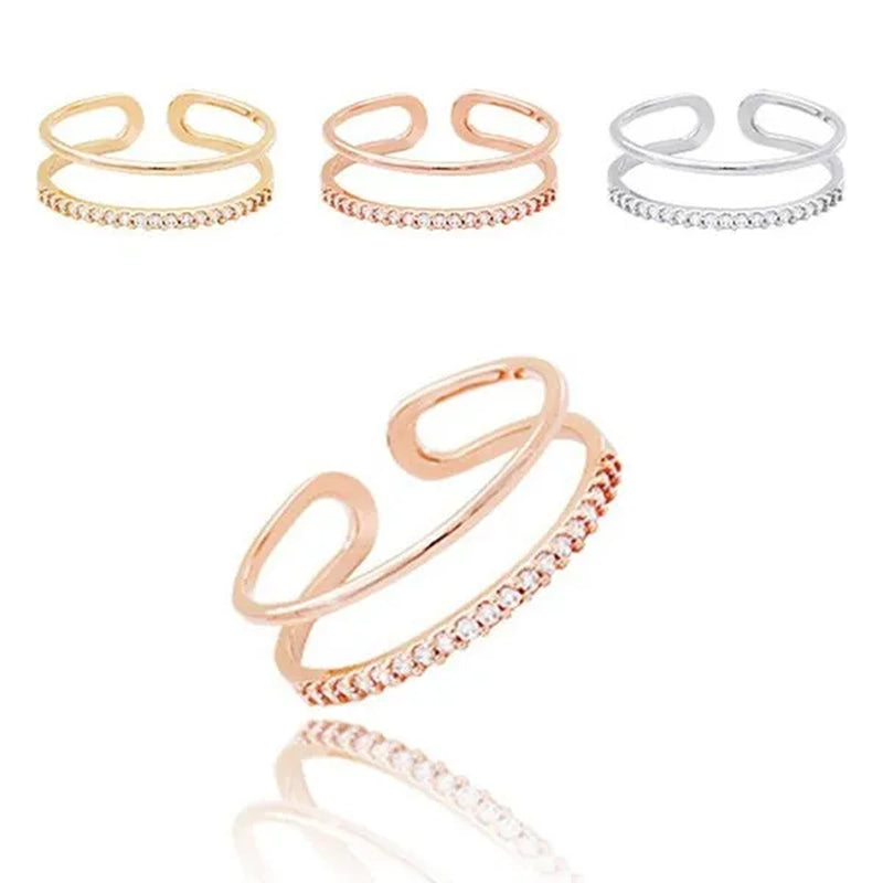 Silver Double Micro-mosaic Zircon Open Adjustable Rings