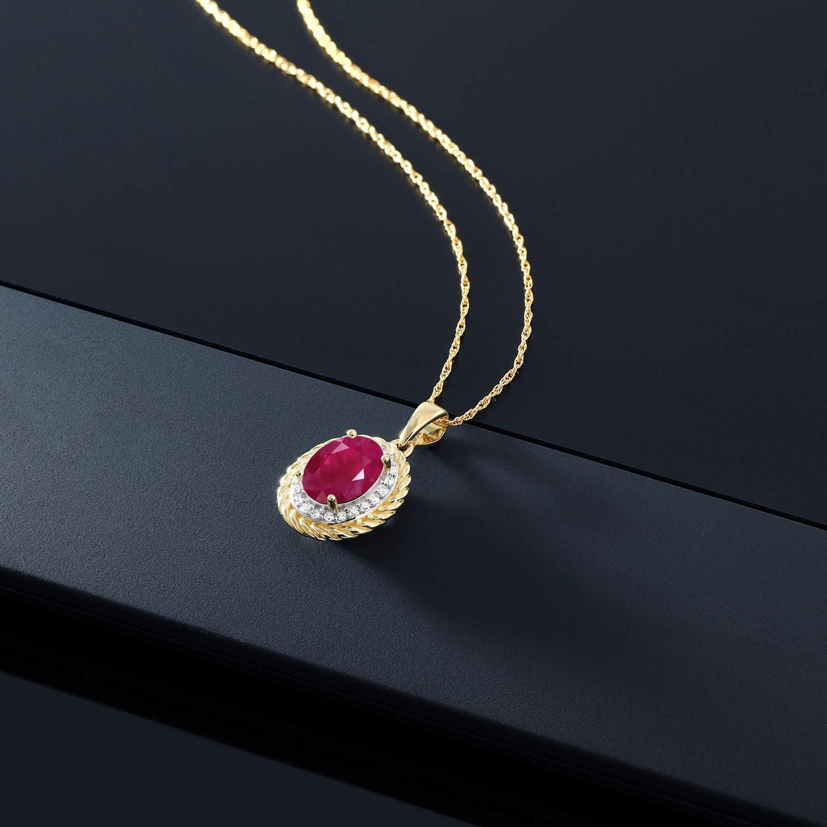 14K Yellow Gold Gemstone Birthstone and White Diamond Necklace | Oval 8X6MM | Gold Necklace for Women | with 18 Inch Chain