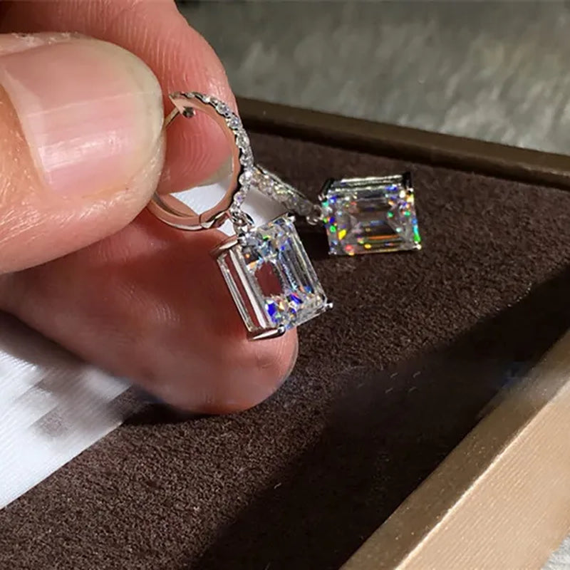 Exquisite 925 Sterling Silver Diamond Stud Earrings for Women Wedding Bridal Princess Engagement Crystal Drop Earring Party Jewelry Lover Gift
