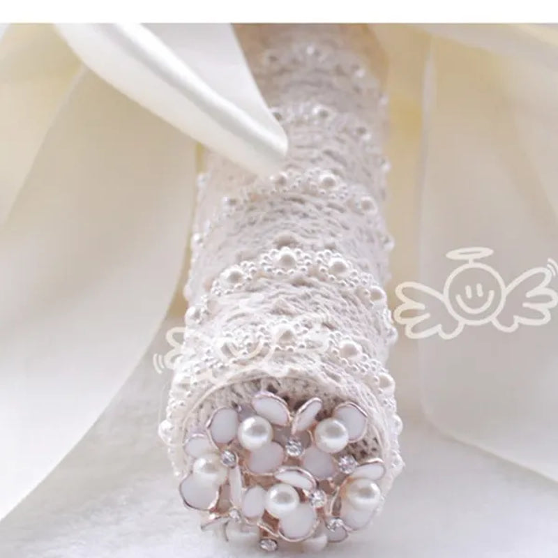 21CM Satin Ribbon Roses Wedding Bouquet Pearl Crystal Brooch Bride Holding Flowers Artificial Rose Wedding Flower Bridesmaid Bouquet. Multi-color Optional