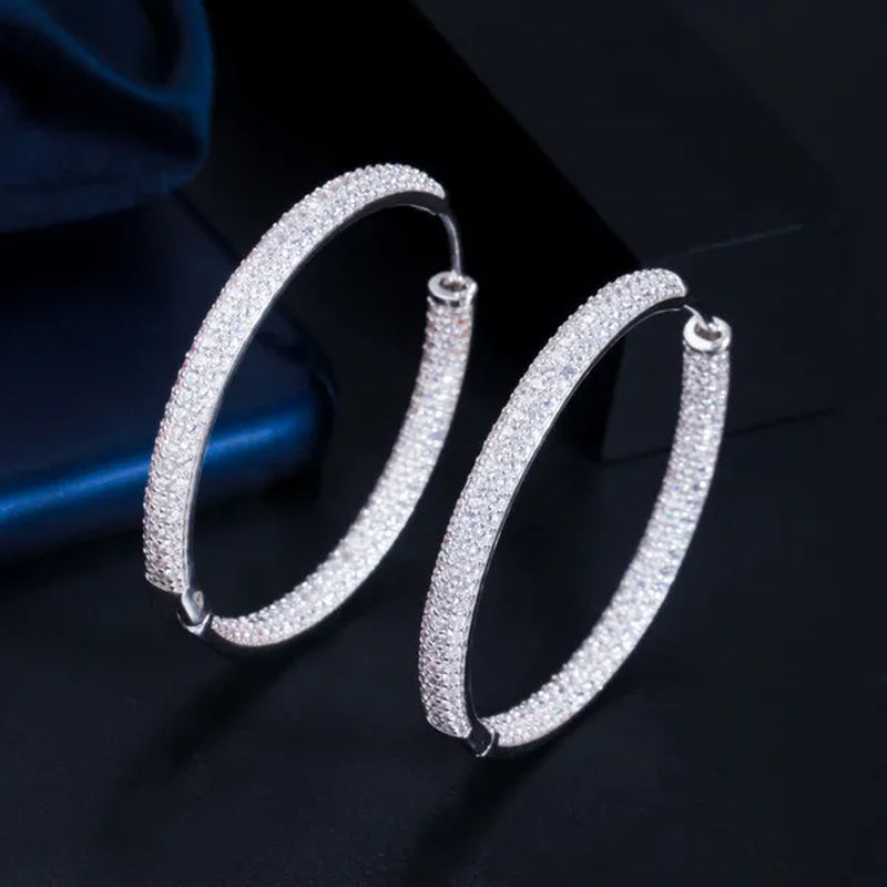 CANDICE European American Fashionable Large Hoop Earing Full Micro Shining AAA CZ Zirconia Silvery Golden Women Earrings Jewelry
