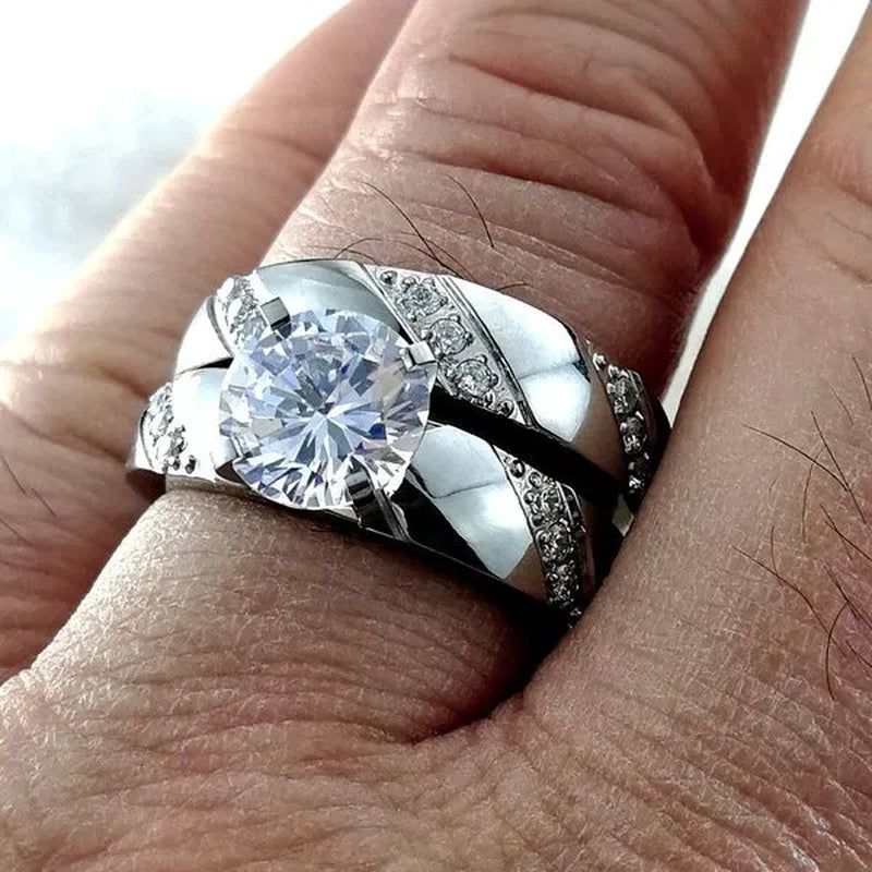Size 5-10 Hers Women's Stainless Steel Color Wedding Engagement Ring Transparent Stone R297R298