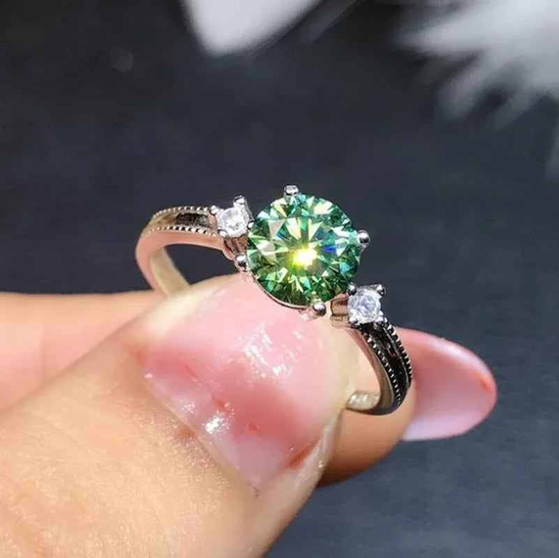 Fashion Jewelry 925 Sterling Silver Blue Green Moissanite Diamond Opening Adjustable Ring