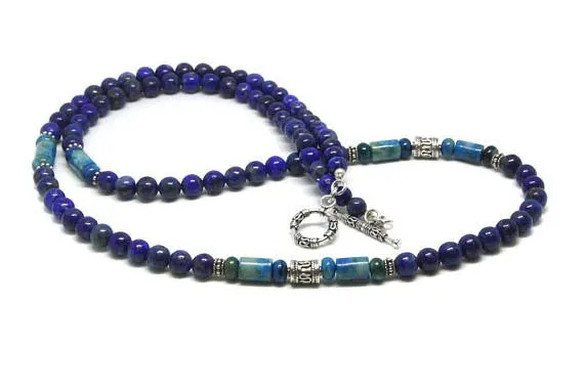Men's Necklace Lapis Lazuli and Larimar and Sterling Silver Necklace,