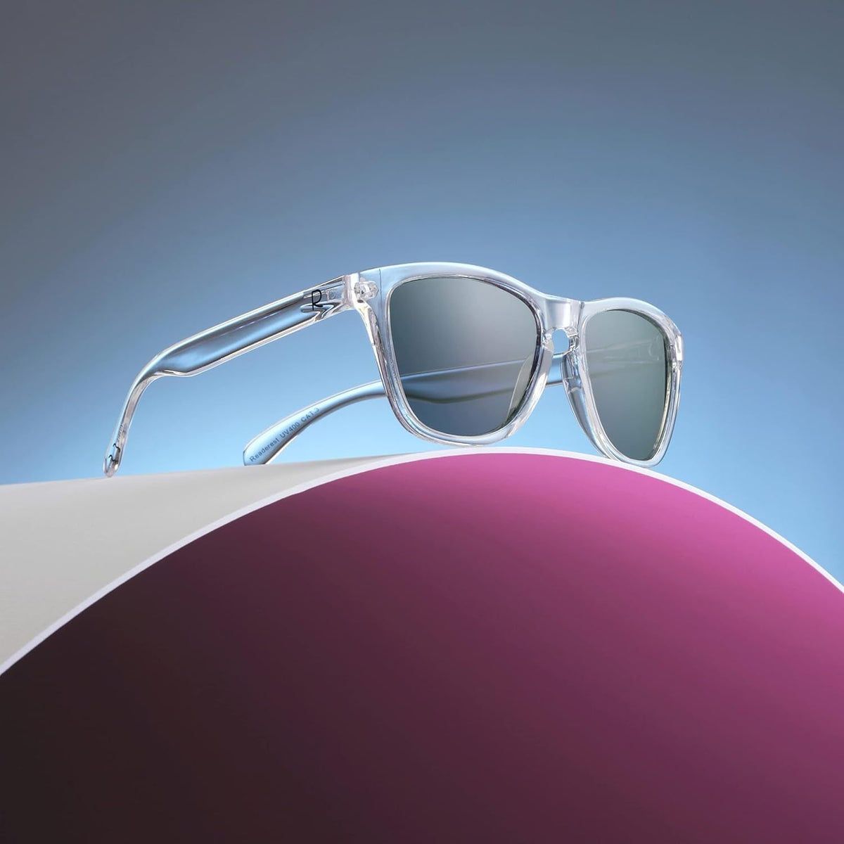 Polarized Sunglasses, Premium Square Sunglasses with Clear Frame and Grey Shades, Full UV 400 Protection for Men and Women