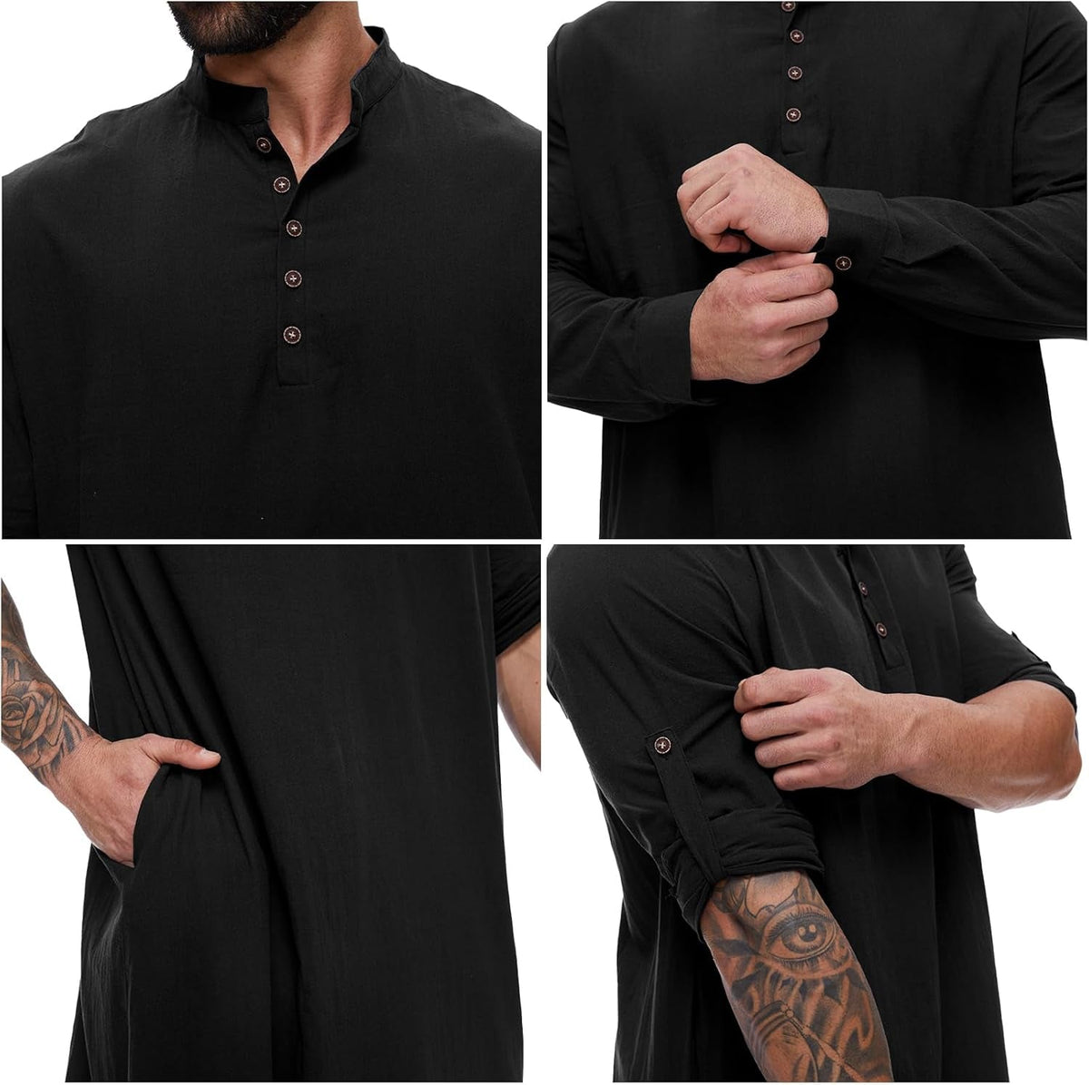 Kaftan for Men Button down Islamic Thobe for Men Arabic Robes for Men