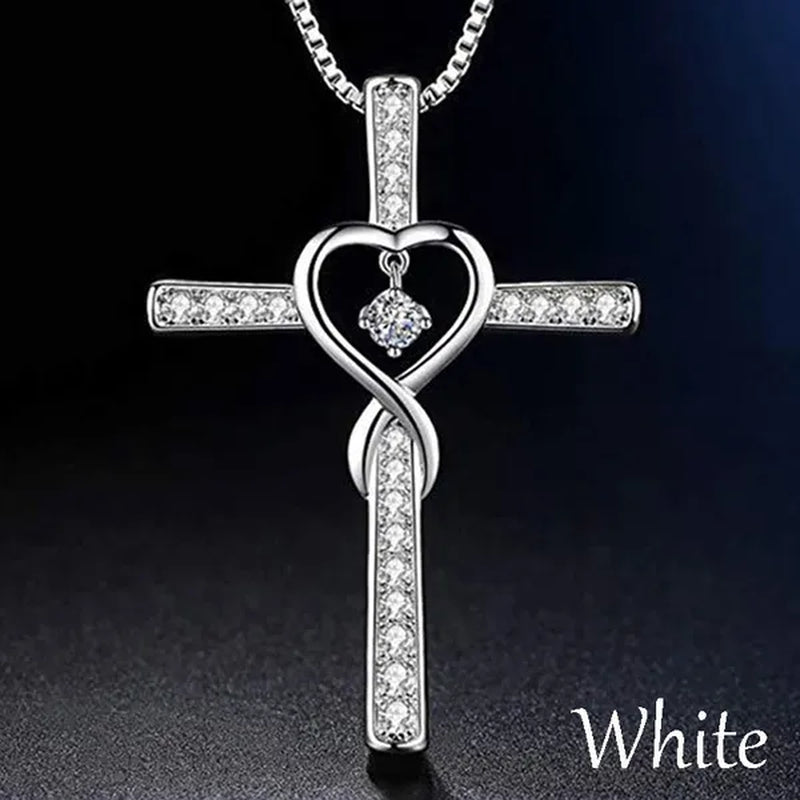 Infinity Love God We Trust Christian Cross Birthstone Diamond Rhinestone Pendant Necklace Birthday Gifts Jewelry For Women Christmas Girls