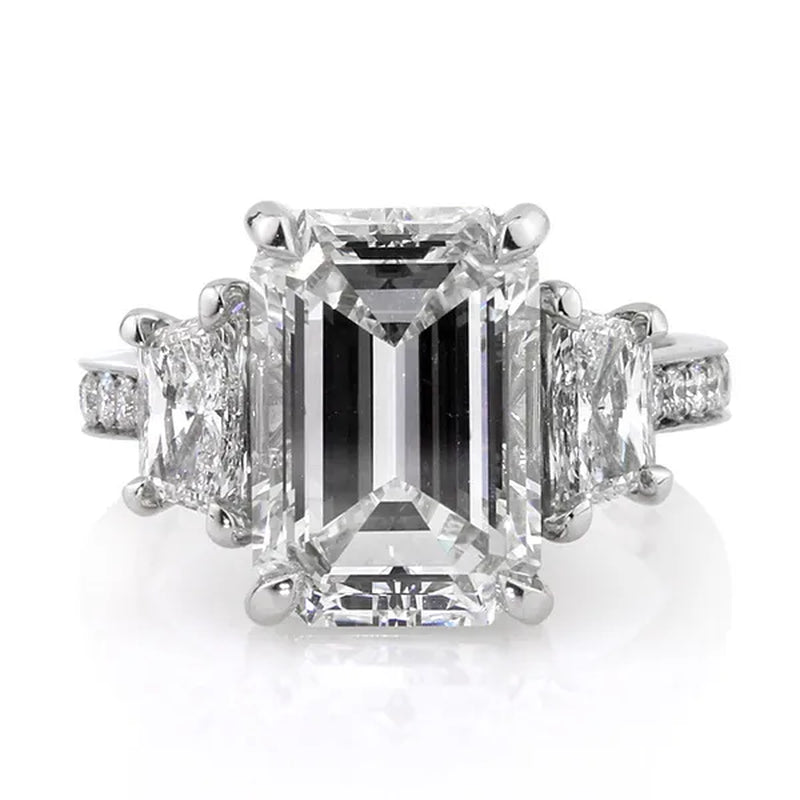 Gorgeous Square Cut White Sapphire Rings for Women Party 925 Sterling Silver 2 Stone Crystal Side Stone Rings Proposal Fine Jewelry