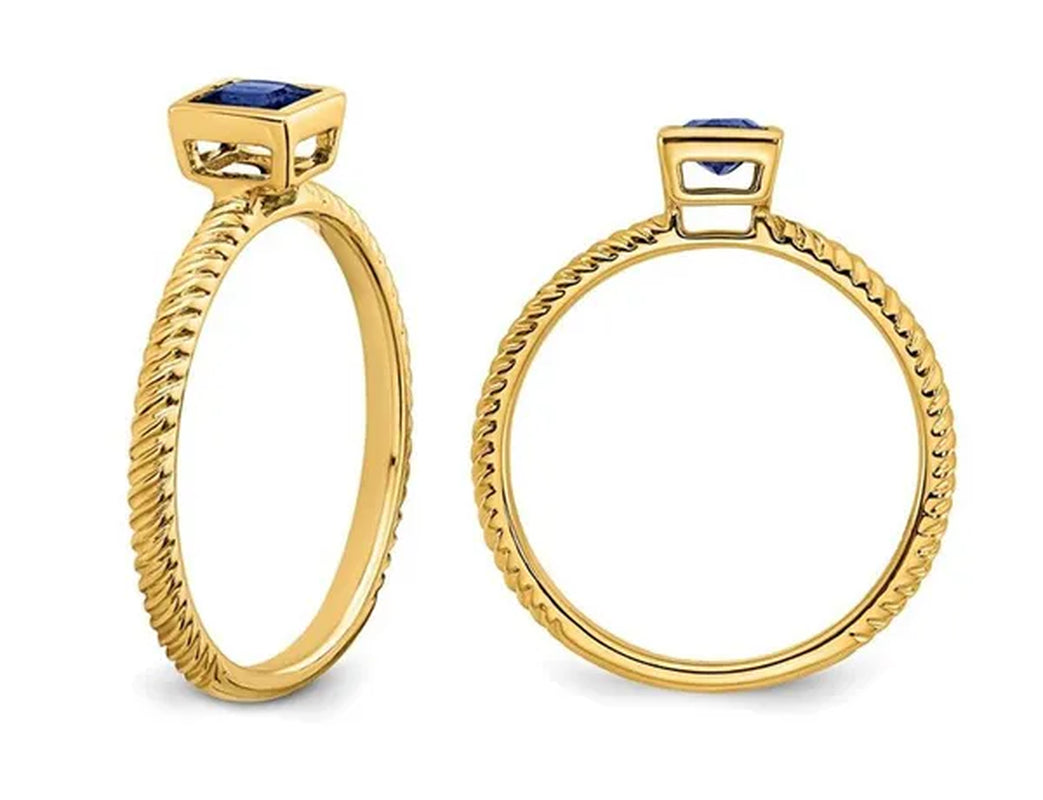 1/4 Carat (ctw) Princess Cut Blue Sapphire Ring in 14K Yellow Gold