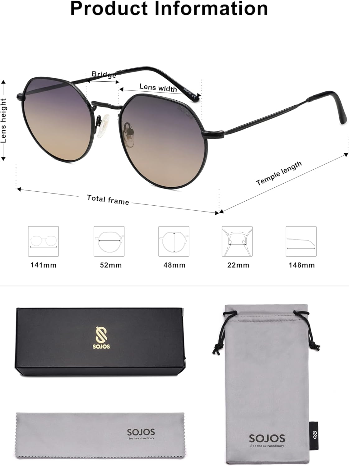round Polygon Polarized Sunglasses for Women Men Retro Classic Vintage Panto Shades SJ1157