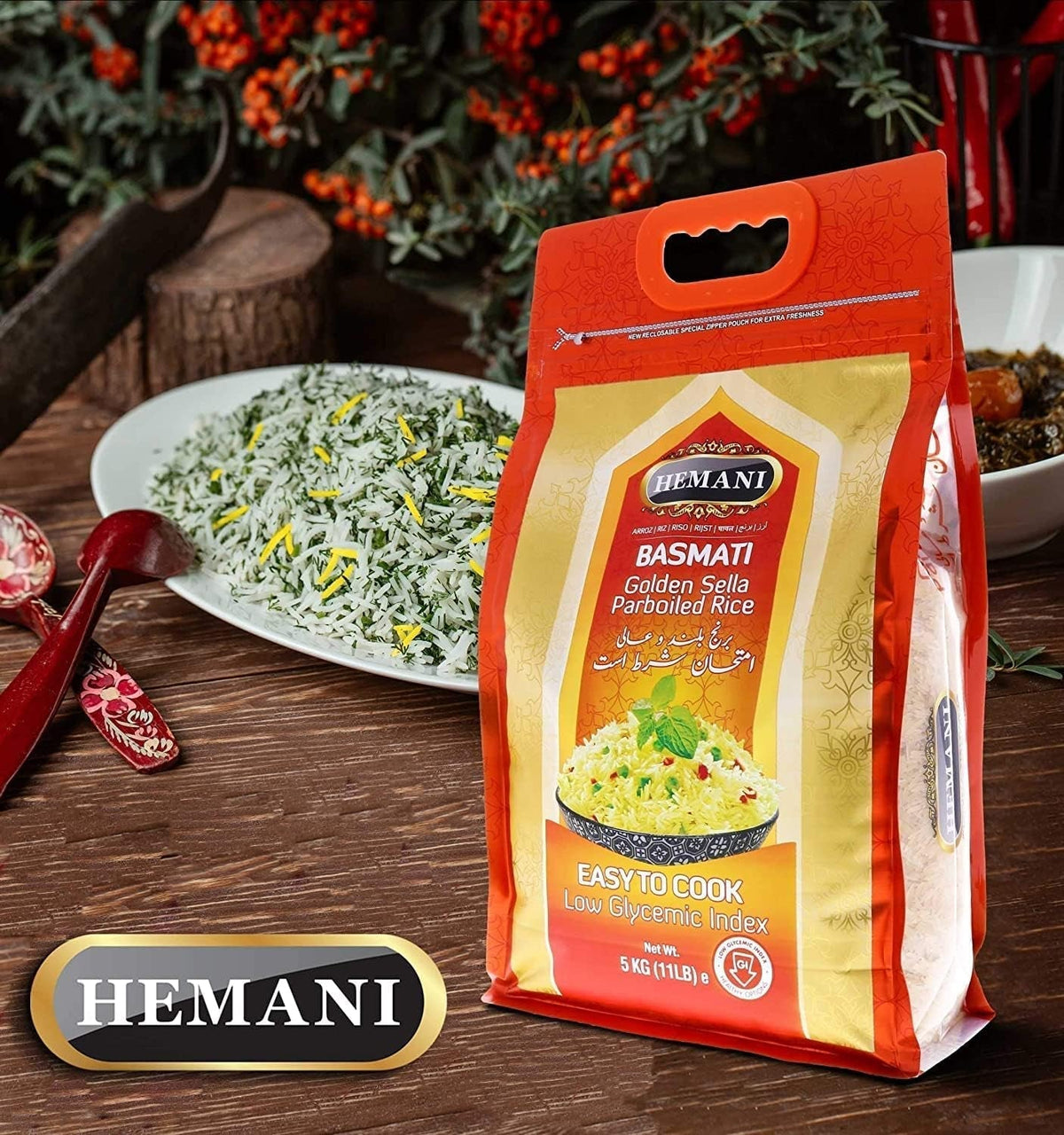 Basmati Golden Sella Parboiled Rice 11LB - Great Value Savings - 1 LB FREE - Easy to Cook - Low Glycemic Index (4 Pack: 44 Pounds)