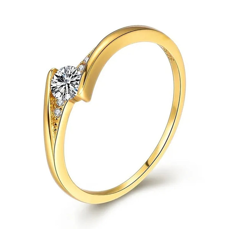 Fashion Gold Plated Round Cut 1ct White Sapphire Diamond Solitaire Rings for Unisex Personality Wedding Engagement Jewelry Gift Size 4-12