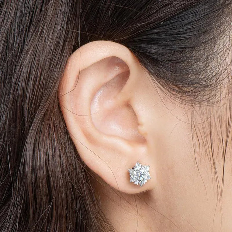 Fashion Cubic Zirconia Snowflake Flower Stud Earrings for Women Daily Casual Accessories Christmas Gift