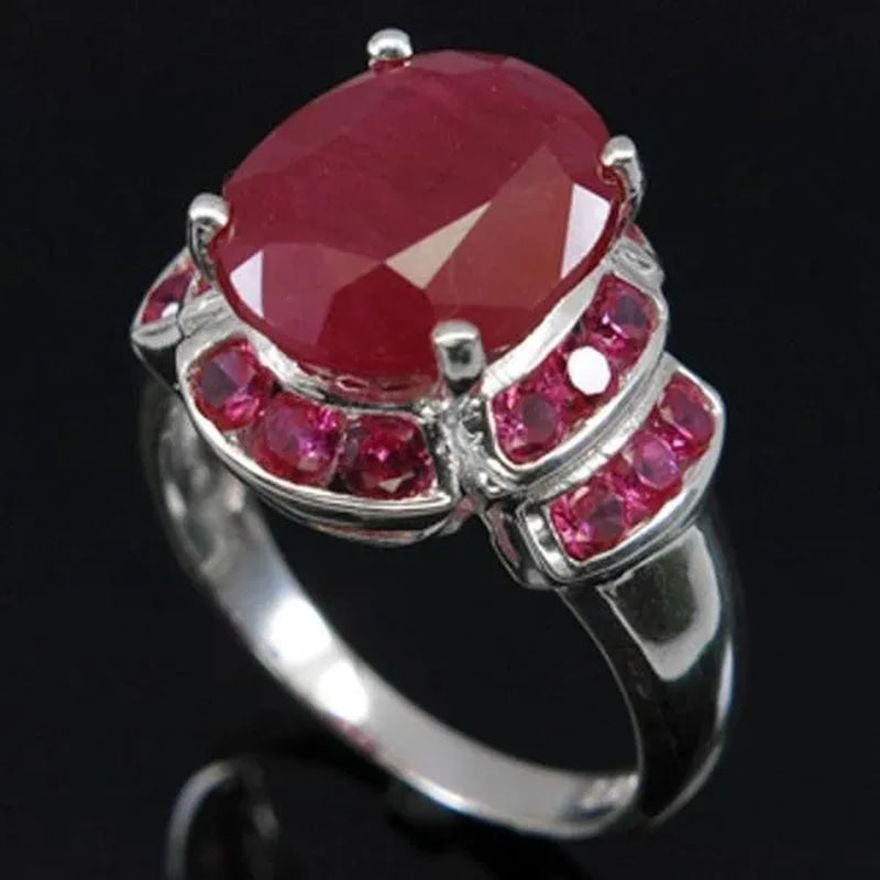 Women Ruby Oval Cut Gemstones 925 Silver Plated Engagement Ring Size 6-10