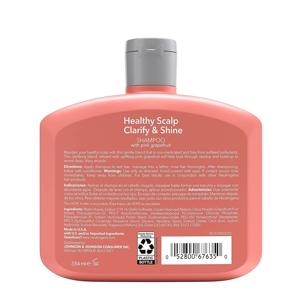 Exfoliating Healthy Scalp Clarify & Shine Shampoo for Oily Hair and Scalp, Anti-Residue Shampoo with Pink Grapefruit, Ph-Balanced, Paraben & Phthalate-Free, Color-Safe, 12Oz