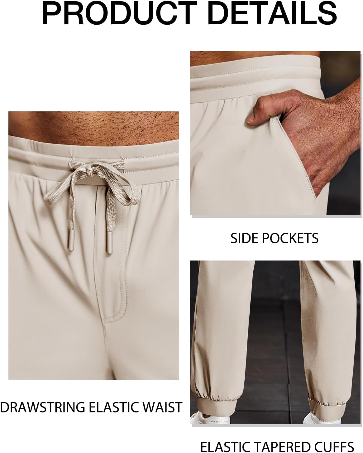 Mens Jogger Pants Workout Athletic Casual Drawstring Elastic Waist Lightweight Sport Running Sweatpants Khaki, Xx-Large