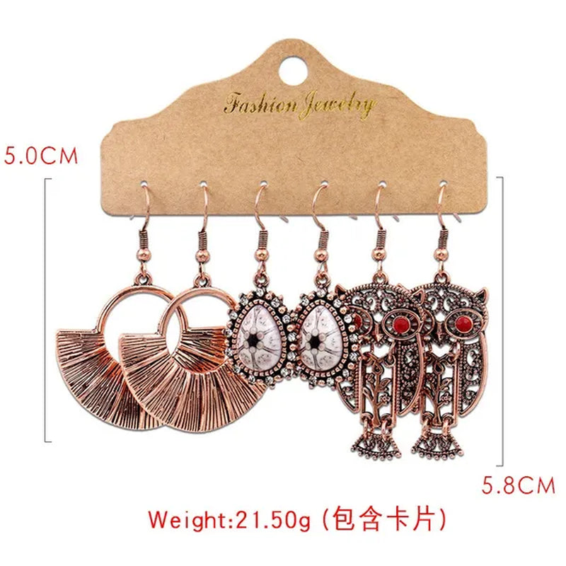 3 Pairs Women's Fashion Jewelry Vintage Bohemian Ethnic Carved Dangle Earrings for Women Charm Geometry Leaves Hoop Earring Wedding Engagement Party Banquet Earrings