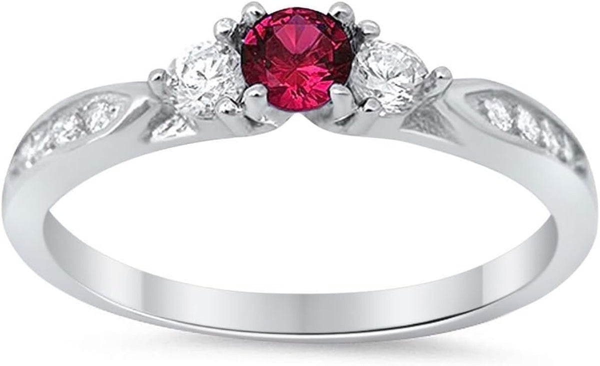 3-Stone Wedding Engagement Ring round Cubic Zirconia Three Stone 925 Sterling Silver Choose Color