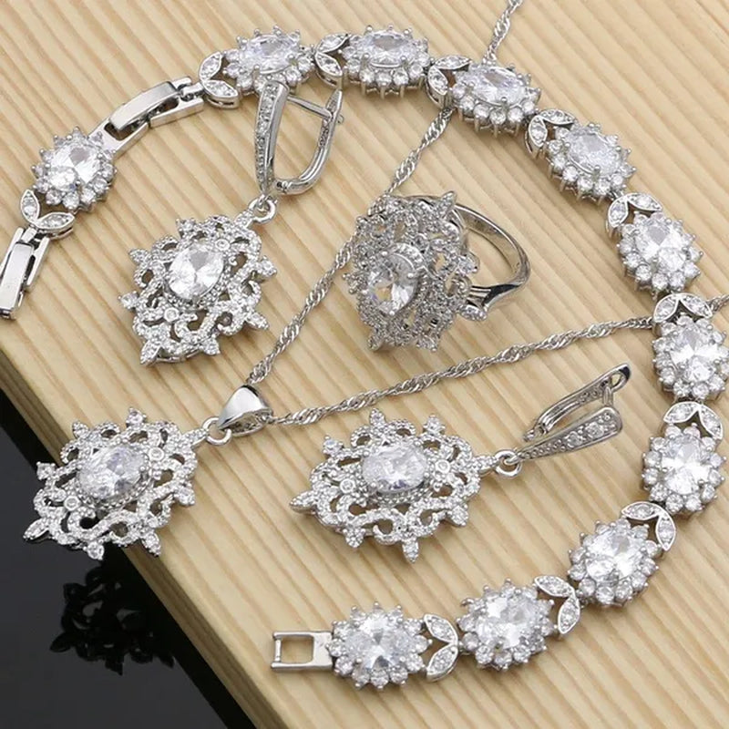 Romantic Women Anniversary Silver 925 Jewelry Sets Sapphire Amethyst Garnet Emerald Gemstone Fashion Necklace Set