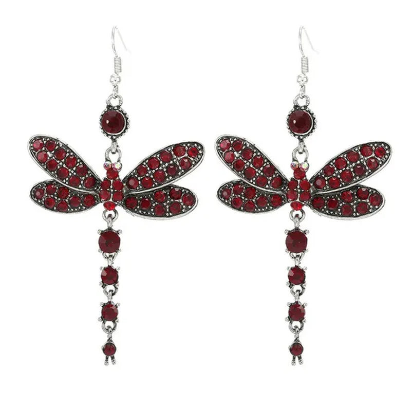 1 Pair Women'S Ethnic Style Tassel Dragonfly Earring Dragonfly Earrings with Tiny Rhinestones