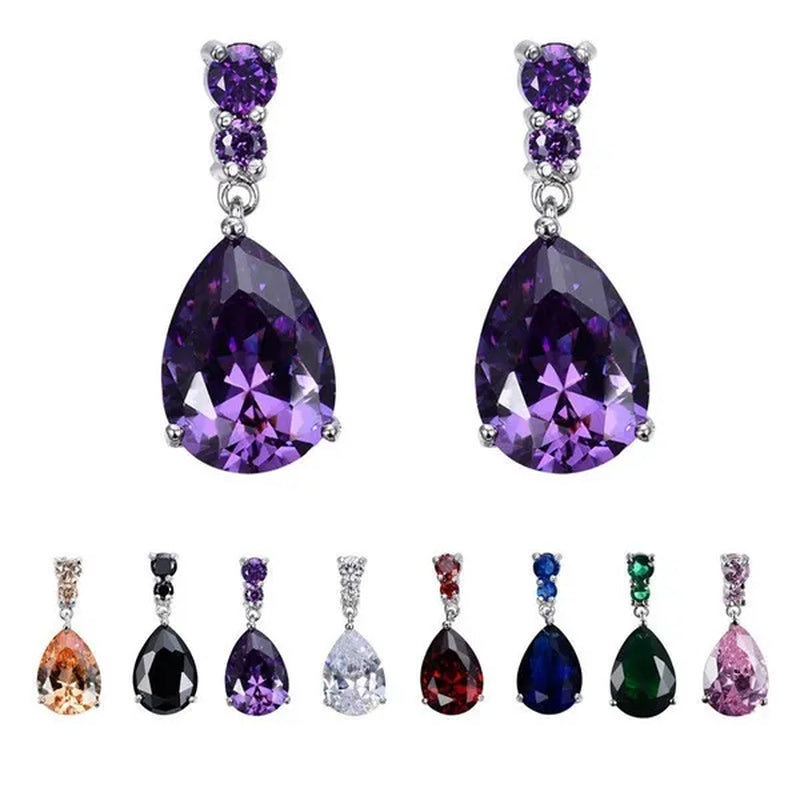Women's Teardrop Clear CZ Drop/Dangle Natural Gemstone Morganite Stud Drop Dangle Earrings 925 Sterling Silver Wedding Jewelry/Aquamarine/Topaz/Amethyst/RubyEmerald/Sapphire/Black&White Pink Gemstone