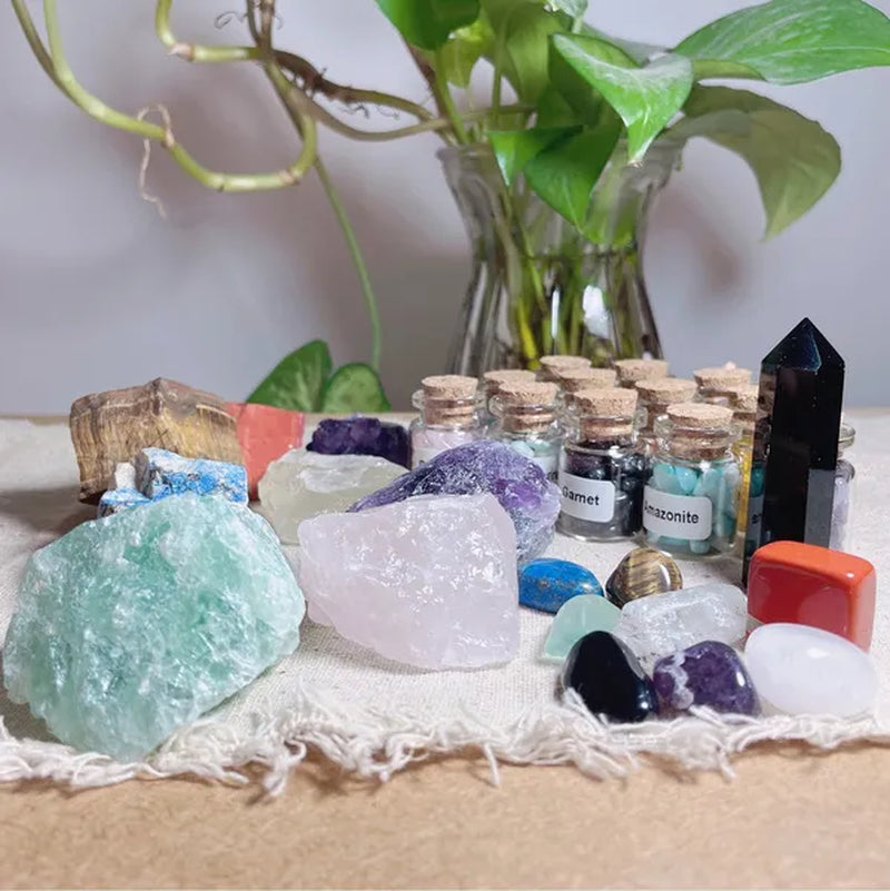 29 Crystals and Healing Stones Gemstone Bottles Chip,Raw Chakra Stones,Black Obsidian Wands,Witchcraft Supplies Healing Crystals Set,Chakra Healing Witchy Room dΓ©cor Meditation Therapy Crystals