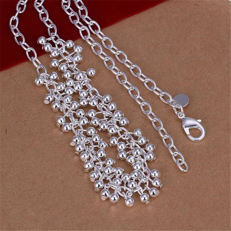 Hot Charm 925 Sterling Silver Bracelets Necklace Jewelry Set for Women Beautiful Fringe Line Frosted Beads Fashion Party Gifts