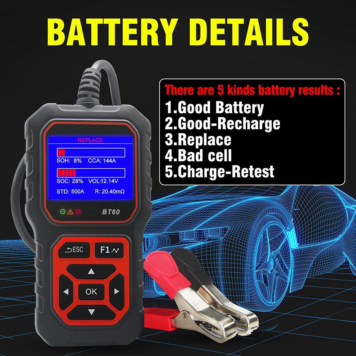 Car Battery Tester 5-36V Battery Load Tester Alternator Cranking Charging System Checker Digital Battery Analyzer 2.4 Inch HD TFT Colour Screen for Heavy Duty Truck Boat Marine Motorcycle