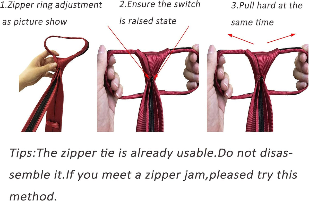 Men'S Lot 6 PCS Classic Zipper Ties Pretied Solid Color Necktie Set