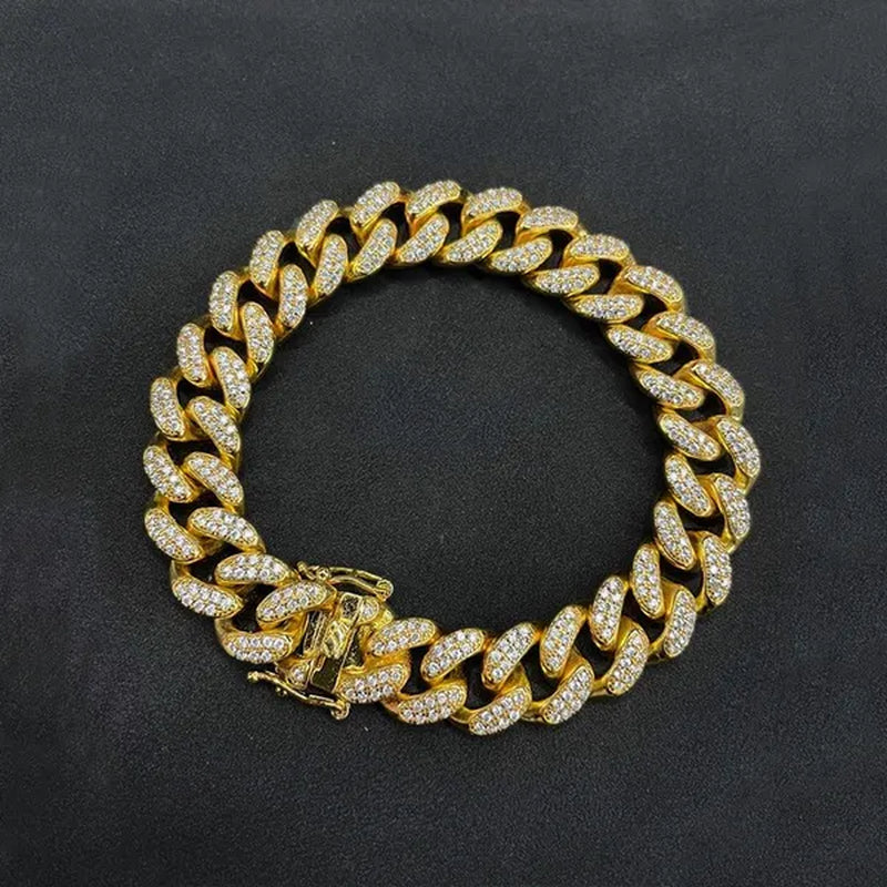 24K Gold / 18K Gold / 925 Silver Mens Womens Fashion Gifts Chain Hiphop Iced Out Curb Cuban Diamond Plated Bracelet Paved Clear Rhinestones