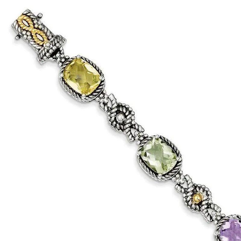 Shey Couture QTC295 Sterling Silver with 14K Yellow Gold Pink, Green & Lemon Quartz Bracelet - Polished & Antiqued