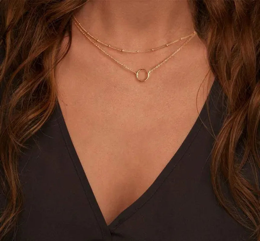 Layered Necklace Pendant Handcrafted 18k Gold Plated Delicate Circle Gold Necklace Layered Long Necklace Women