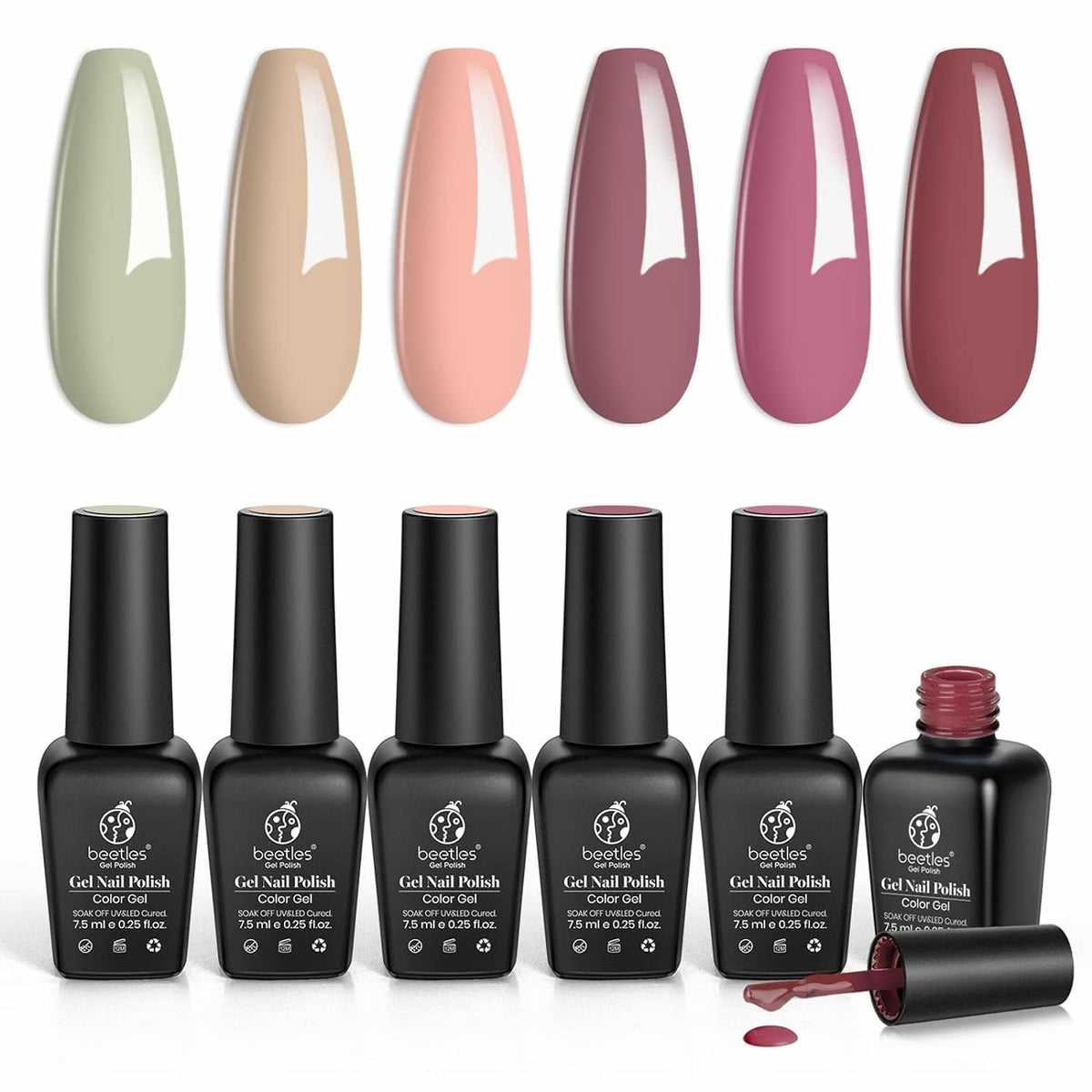 Beetles Nude Gel Polish Set - 6 Pcs Fall in Love Collection Nude Pink Purple Gel Polish Light Green Gel Nail Polish Spring Soak Off Uv Lamp Gel Nail Kit Nails Manicure Gifts for Women