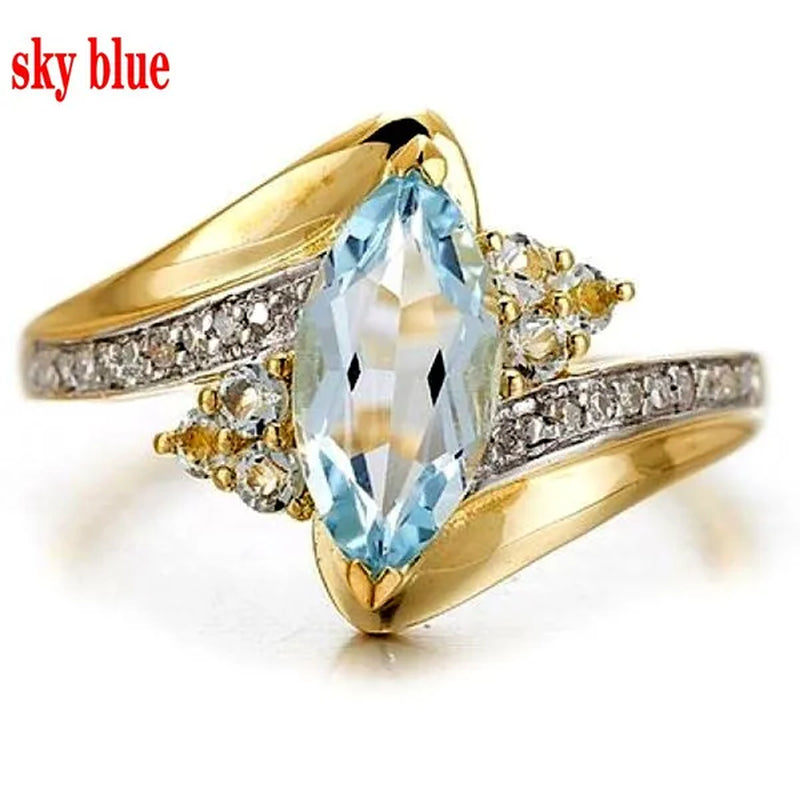 Size 6-10 Jewelry Woman's Blue Sapphire 18K Golden Plated Ring Gift ( Choice Color and Size )