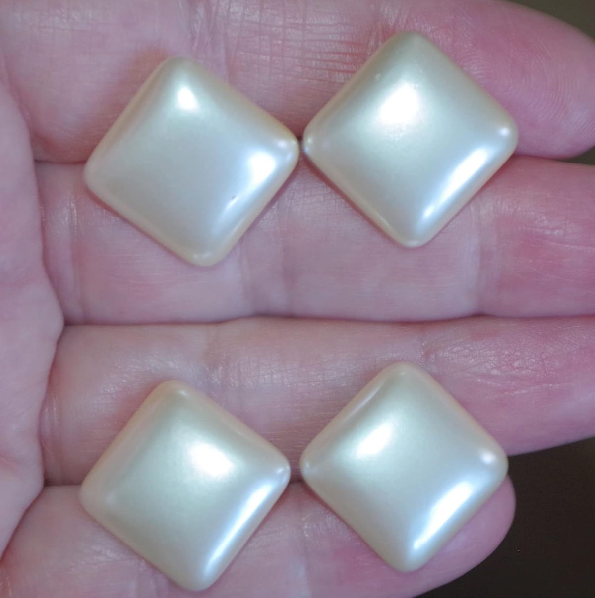 Quality Majorca Pearl Square Half Dome 16MM Stud Earrings 14K Gold Filled