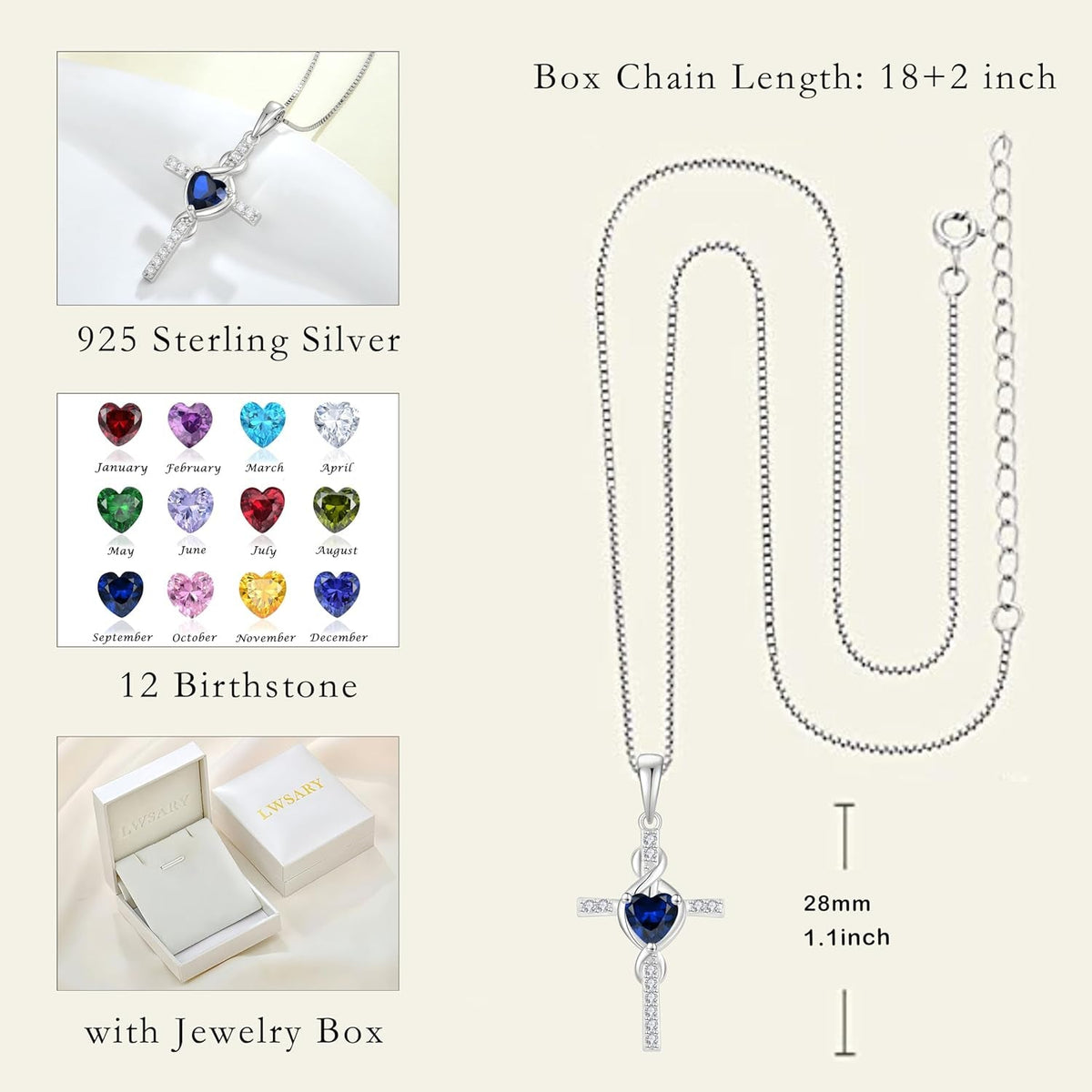 Infinity Cross Necklace 925 Sterling Silver Crucifix Christian Religious Pendant Birthstone Jewelry Gifts for Women