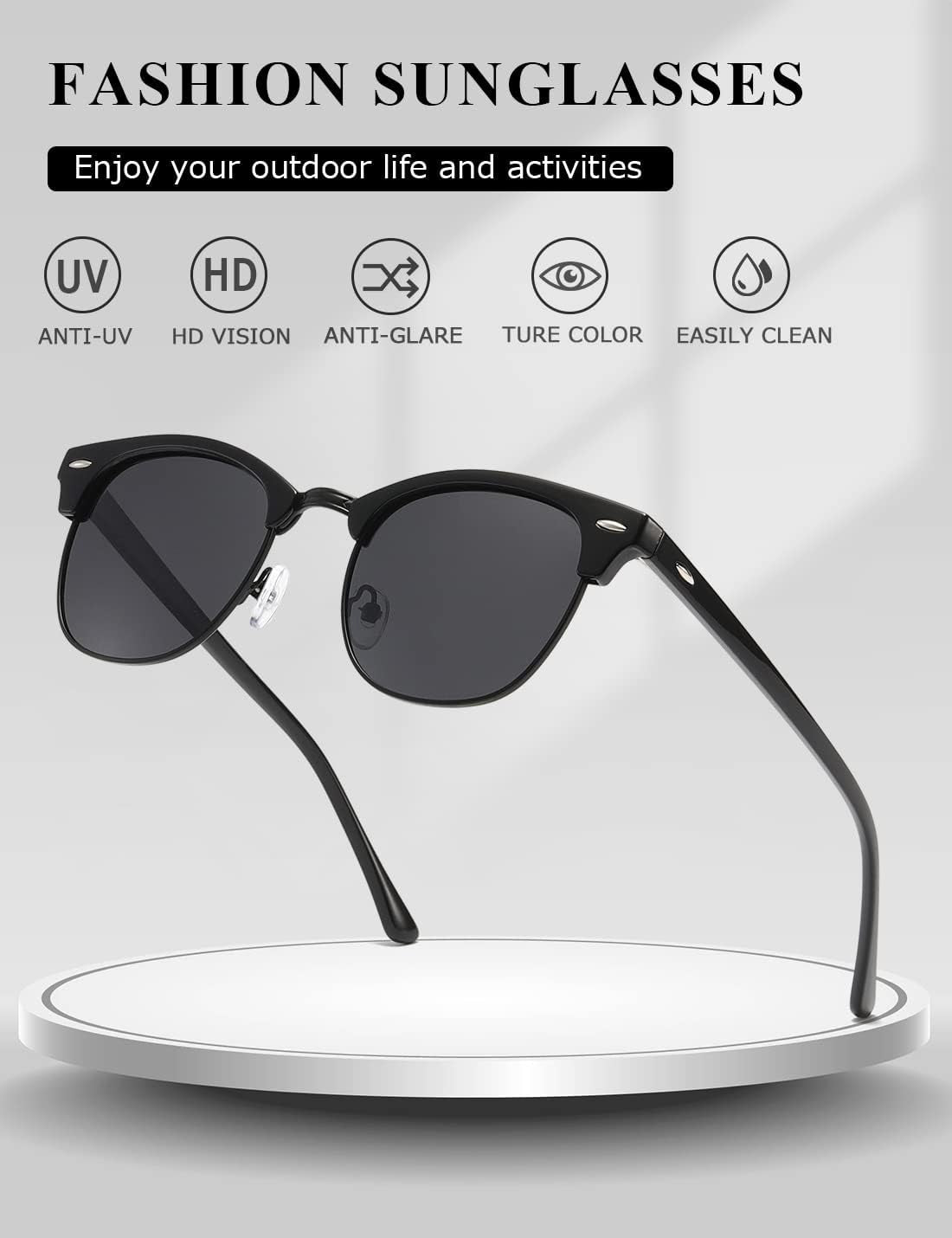 Polarized Sunglasses for Women and Men Semi Rimless Frame Retro Sun Glasses AE0369