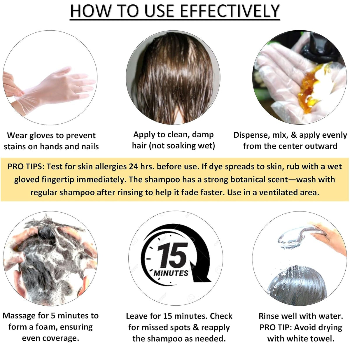 No-Stain Hair Dye Shampoo for Men & Women, Natural Ingredients, Ammonia-Free, up to 100% Gray Coverage, Easy No-Mix Application, 200 Ml, Pack of 1 (Dark Brown)